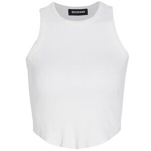 EB Denim Curve Rib-Knit Tank – White, Size M- NWT